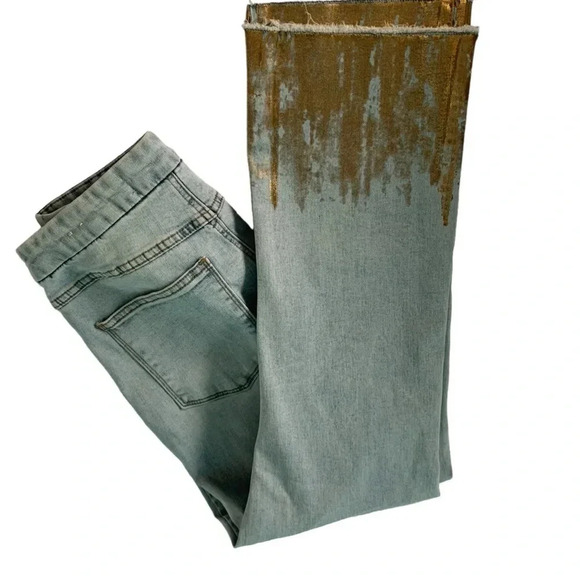 Tribal Audrey Mid Rise Straight Crop Gold Dipped Pull On Jeans Size 4 - Picture 1 of 14